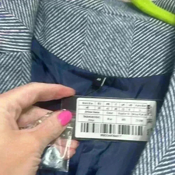 NWT Trendyol Blue Herringbone Tweed Blazer Sz 8 Item#20 - Picture 9 of 14